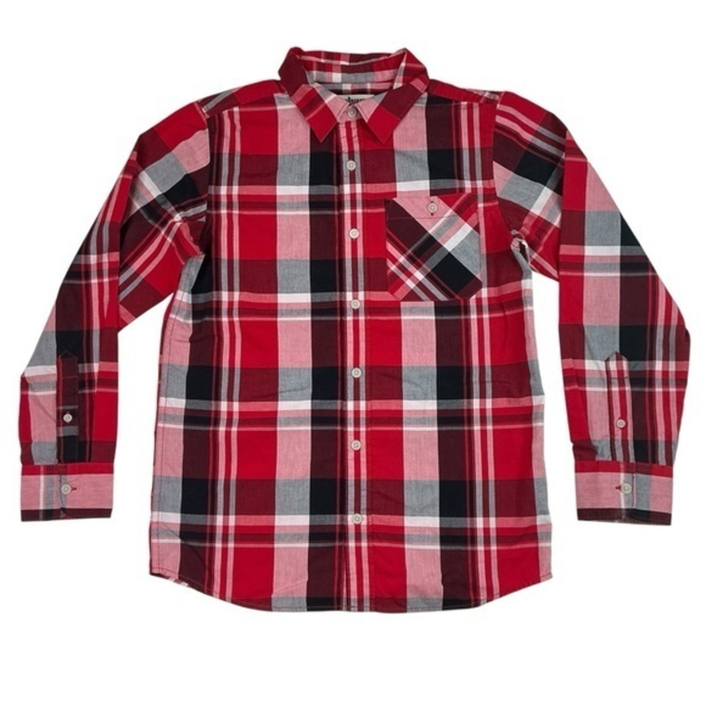 Urban Pipeline Top Red and Black Plaid Button Down Long Sleeve Shirt Boys Size L